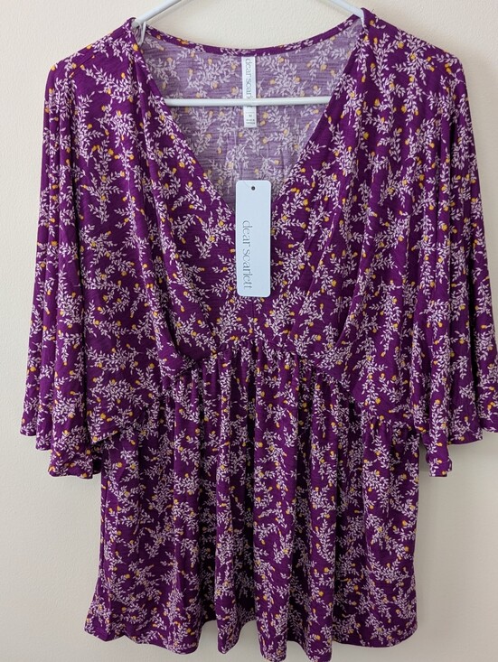 Dear Scarlett Tops - Dear Scarlett Dreamer Painted Purple  V-Neck, Flutter Sleeve Empire Waist Blouse